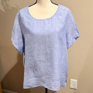 Tahari Light Blue 100% Linen Women's Plus Size Scoop Neck Top Size 1X